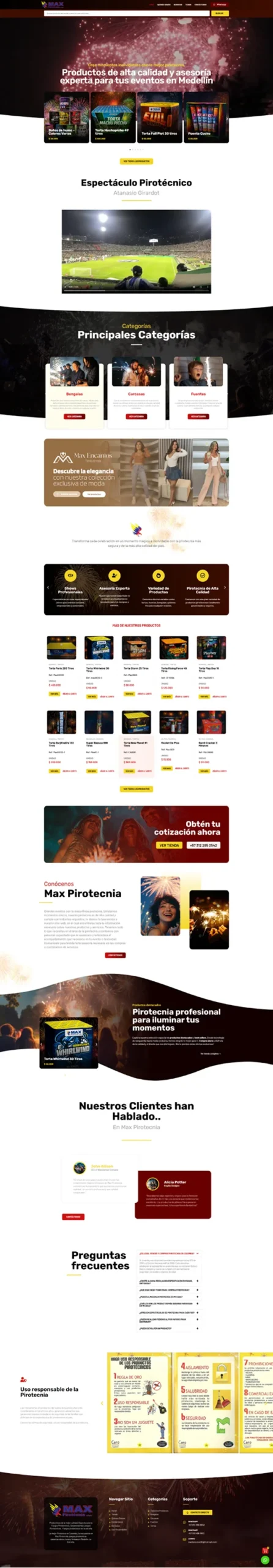 Captura de página completa del sitio web de Max Pirotecnia
